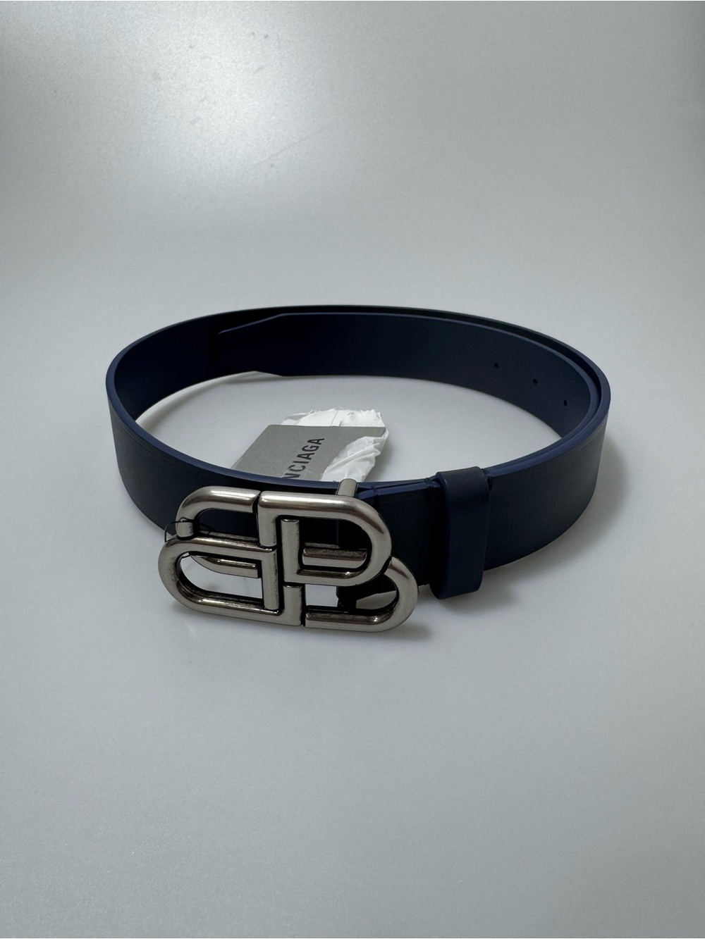 Balenciaga BB Logo Belt Leather Blue Silver 80/32